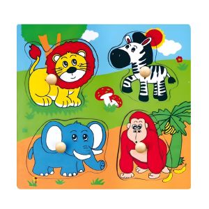 Puzzle d'Encastrement en Bois - Animaux de la Jungle avec Gros Boutons - Éducatif pour Bébé 12M+ - Multicolore