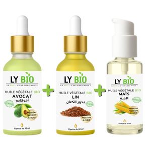 LY BIO PACK HUILE AVOCAT 50ml - PIPETTE + HUILE LIN 50ML - PIPETTE + HUILE MAIS 50ML - POMPE