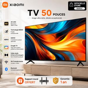 XIAOMI 50 4K UHD Smart Google TV HDR10 Dolby Audio Télécommande vocale, Cadre Ultra-fin + Support Gratuit