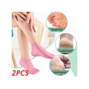 02 paire de chaussettes en silicone à haute élasticité, chaussettes SPA réutilisables, anti-dérapantes en gel unisexe, hydrater les peaux sèches, les pieds secs, la peau rugueuse. Soins des pieds à domicile, à utiliser avec lotions et crèmes préférées