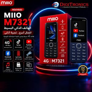 MIIO Téléphone GSM Slim 4G Double SIM Écran 2,5", Batterie 1400 mAh, YouTube & TikTok, M7321 