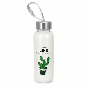 Generic Xim Bouteille en verre avec couvercle en acier inoxydable – Motif Cactus