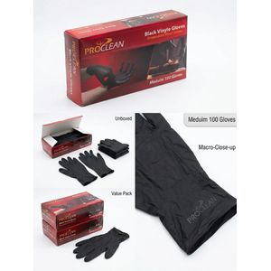 proclean Gants En Vinyle Noir Jetables - Boîte De 100 - Taille M