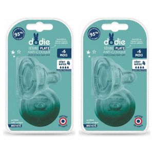 Dodie Tétine Plate Anti-Colique - Confort Bébé - Pour 6 Mois et Plus - Débit Rapide 4 - Lot de 2 - Fabriqué en France