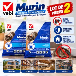 VEBI Pcka 2 -Traitement Anti Rongueurs Pâte Appât Graisse Rats Et Souris 100g x2 Pieces- Murin