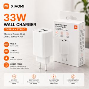 XIAOMI Mi Chargeur Rapide 33W Double port USB Type-A + Type-C 