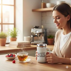 Tasse Design en Céramique avec Couvercle Réfléchissant Moderne