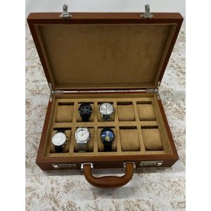 Malle de Rangement 10 Montres – Bois & Cuir Italien Véritable – Fait Main