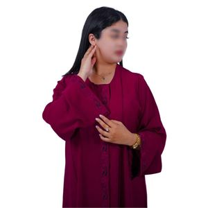 Abaya Femme Élégante Noire – Kimono Long Brodé – Robe Modeste Chic pour Sorties & Ramadan