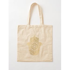 همسة مغربية ذهبية ونمط ماندالا مراكش علىحقيبة يد قطن كلاسيكية باللون الأزرق النيلي