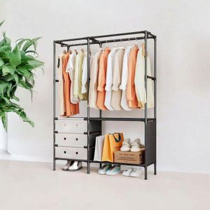 Portant à Vêtements Double et Unité de Rangement Modulaire avec Tiroirs