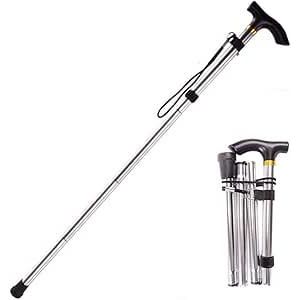 Béquille de Marche Pliable, Légère et Antidérapante – Réglable en Hauteur avec Poignée Confortable, Argent