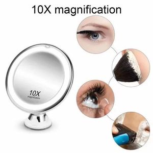 Miroir de Maquillage LED Grossissant 10x, Écran Tactile, Rotation 360°, Ventouse Flexible, Portable pour Salle de Bain et Coiffeuse