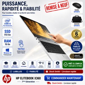 Hp PC Portable ELITEBOOK X360 G2 I5-7éme -16GB- 512 GB SSD - TACTILE -GARANTIE DE SIX MOIS-REMIS À NEUF