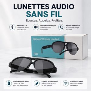 Lunettes Audio Bluetooth F08 – Écouteurs Intégrés, Appels Mains Libres, Son Stéréo