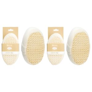 Éponge de Bain - Fibre Naturelle - Exfoliation Douce - Beige - Lot de 2