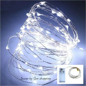 سلسلة أضواء LED تعمل ببطاريتين AA، 50 مصباح LED صغير، للديكور في الكريسماس، الحديقة، الزفاف والديكورات، اللون أبيض