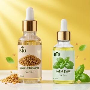 Bio Sélection Huile de fenugree 50 ml et Huile de basilic 30 ml usage peau cheveux