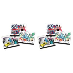 Porte-documents en Carton - Motifs Villes du Monde - Transport et Protection d'Œuvres A3 - Multicolore - Lot de 2
