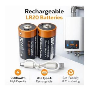 Pack 2 Piles Spécial Chauffe-Eau/LR20 Rechargeables USB-C