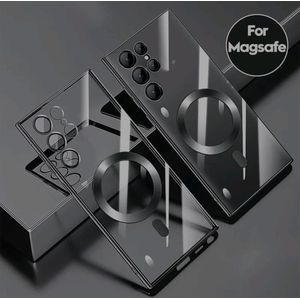 Case Couqe magsafe de téléphone magnétique d' minimaliste avec protecteur d'écran miroir transparent-noir pour Samsung Galaxy S25 Ultra