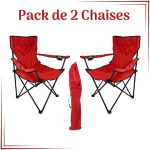 Pack de 2 chaises pliantes de camping pêche, rouges avec porte gobelet