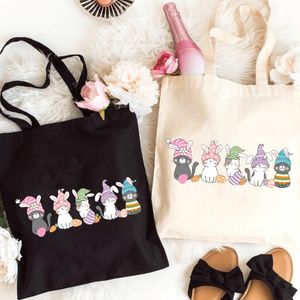 Sac fourre-tout en toile avec imprimé de chat de Pâques, grand sac à main durable avec bretelles améliorées, nettoyage à sec, non chargé, pour les trajets quotidiens, les pique-niques, les fêtes, le shopping, les voyages.