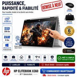 Hp PC Portable ELITEBOOK X360 G3 I5-8éme -8GB- 256 GB SSD - TACTILE -GARANTIE DE SIX MOIS-REMIS À NEUF
