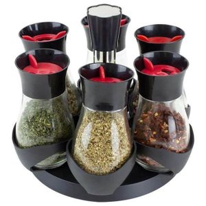 Pots à épices en verre, 6 Bouteilles d'épices avec étagère rotatif