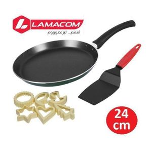 Lamacom Poêle à crêpes, baghrirs et pancakes anti-adhérente, Crêpière circulaire 24 Cm