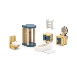 Ensemble de Meubles de Salle de Bain pour Maison de Poupée - Bois Naturel et Peint - Jouet d'Imitation Éducatif - Multicolore