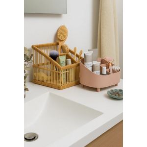 Duo Rangement Chic : Organisateur Maquillage Bambou + Boîte Rose – Praticité et Élégance