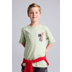 Defacto T-shirt vert clair imprimé à col rond manches courtes pour garçon