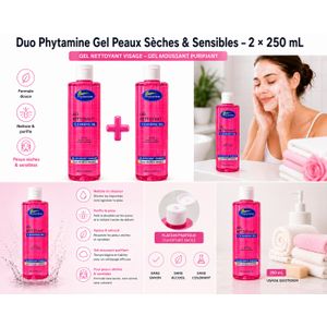 Phytamine Duo Nettoyant Visage – Gel Moussant Purifiant pour Peaux Sèches et Sensibles – Lot de 2 × 250 mL