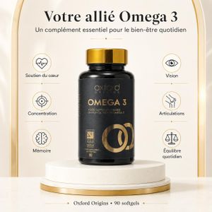 Omega 3 Oxford Origins – Capsules d’Huile de Poisson Riches en EPA DHA – 90 Softgels – Complément Quotidien