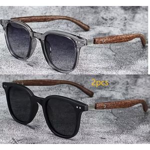 Lot de 2 paires de lunettes tendance à motif grain de bois carré et rond, unisexe. Convient pour les vacances, les fêtes, la photographie de rue et pour créer un look élégant et jeune