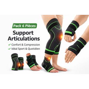 Pack 6 Pièces Support Articulations, Genouillère + Chevillère + Poignet, Bande de Compression Élastique, Protection Sport Fitness Travail