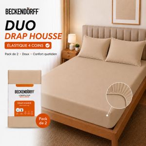 Beckendörff Duo Draps-Housses 180x200 cm – (Pack de 2) – 100% Cotonelle - Hypoallergénique, Facile à Entretenir Et Durable - Beige