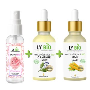 LY BIO حزمة LYBIO ماء ورد 100 مل + زيت الكافور 50 مل - قطارة + زيت الذرة 50 مل - قطارة