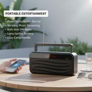 Enceinte Bluetooth Portative avec Support Smartphone Intégré – Son Stéréo et Affichage Digital