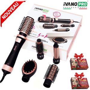 iVANOPRO PROFESSIONNAL فرشاة تجفيف الشعر بالهواء الساخن الاحترافية IVANO، حجم 5 في 1 الدوارة بالهواء IVO 232