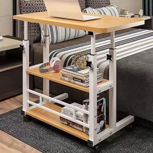 Bureau mobile réglable en hauteur avec roulettes – Table d’appoint ordinateur portable avec étagères – Table canapé multifonction pour lit, salon, bureau – Gain d’espace moderne