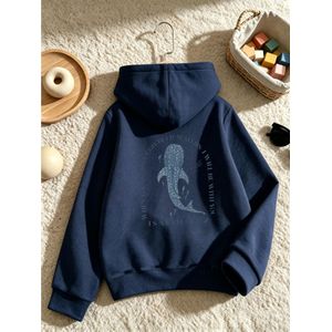 Sweat-shirt à capuche décontracté d'automne-hiver pour garçons et filles, manches longues, imprimé rétro arqué de requin-baleine et de fond de mer à l'arrière, tissu en polyester légèrement extensible, idéal pour le quotidien, le sport, les sorties dans