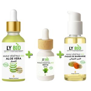 LY BIO PACK HUILE ALOE VERA 50ml - PIPETTE + HUILE ESSENTIEL MENTHE 10ML + HUILE FIGUE DE BARBARIE 50ML - POMPE