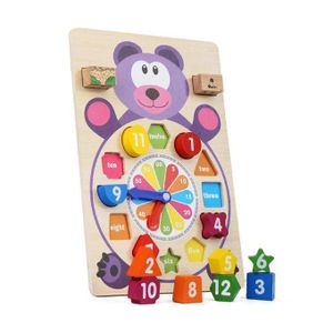 Horloge Éducative en Bois - Puzzle d’Apprentissage des Couleurs et Chiffres
