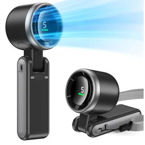  Mini ventilateur portable pliable et rechargeable par USB, 5 vitesses. - Noir