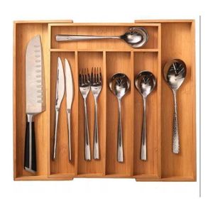 Organiseur de tiroir extensible de cuisine en bambou compartiments étroits pour couverts