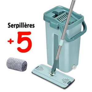 Ensemble de balai et seau essoreur plat, avec 5 recharges en microfibre. MOP Scratch Cleaning