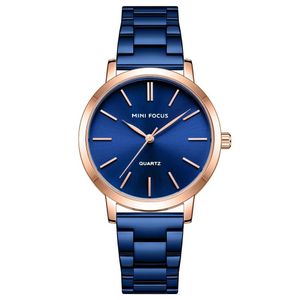 MINI FOCUS Montre Femme Élégante – Acier Bleu Dorée – Design Chic & Moderne
