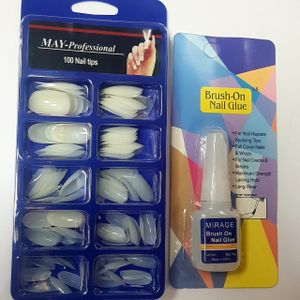 Boite de 100 faux ongles blancs + colle à ongle cadeau